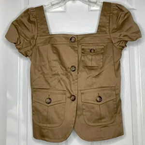 Woman MARC BY MARC JACOBS Khaki Tan Button S/s Military Jacket Top Sz 8 EUC